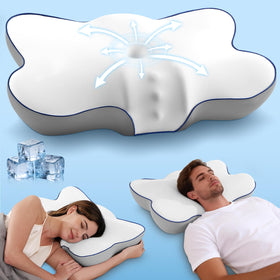 Jiaao neck pillow with dragonfly edges for wider support and reduced stiffness.