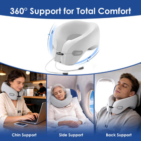 Jiaao gray neck pillow showing 360° neck support for steady rest during travel.