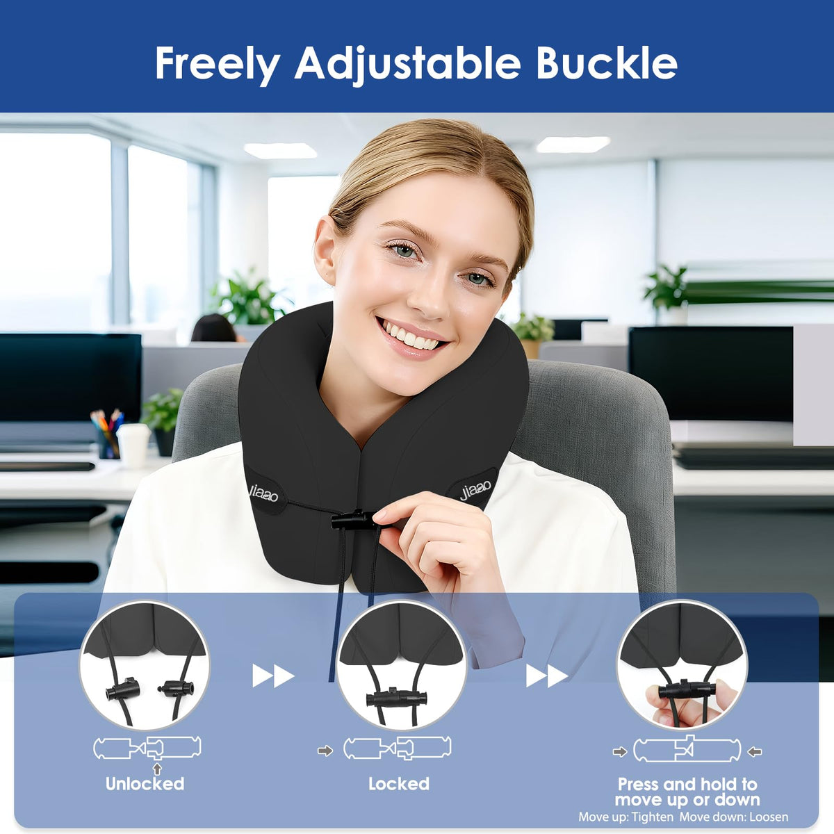Jiaao travel pillow for car trips offers comfortable neck support.