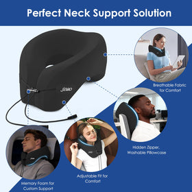 Jiaao travel pillow includes earplugs to reduce cabin noise.