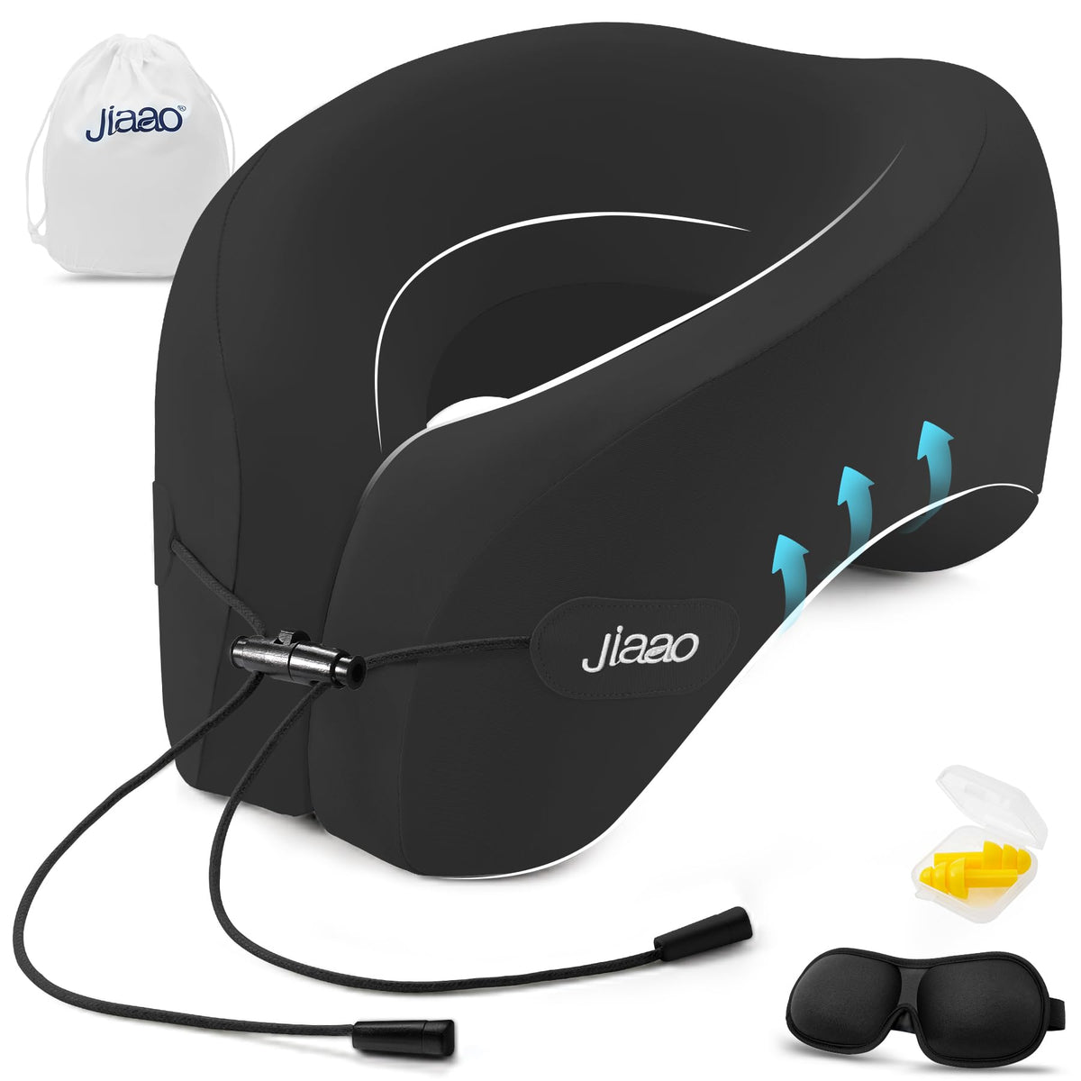 Jiaao memory foam neck pillow with 360° support for plane comfort.