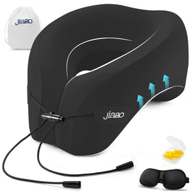 Jiaao memory foam neck pillow with 360° support for plane comfort.