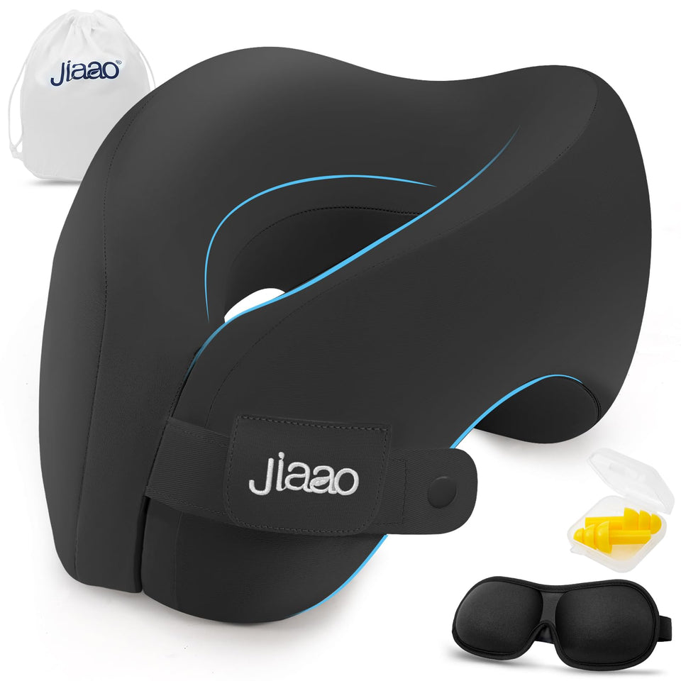 Jiaao travel pillow memory foam with 360° neck support for comfortable flights