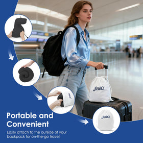 Jiaao neck pillow ready for plane use with adjustable strap.
