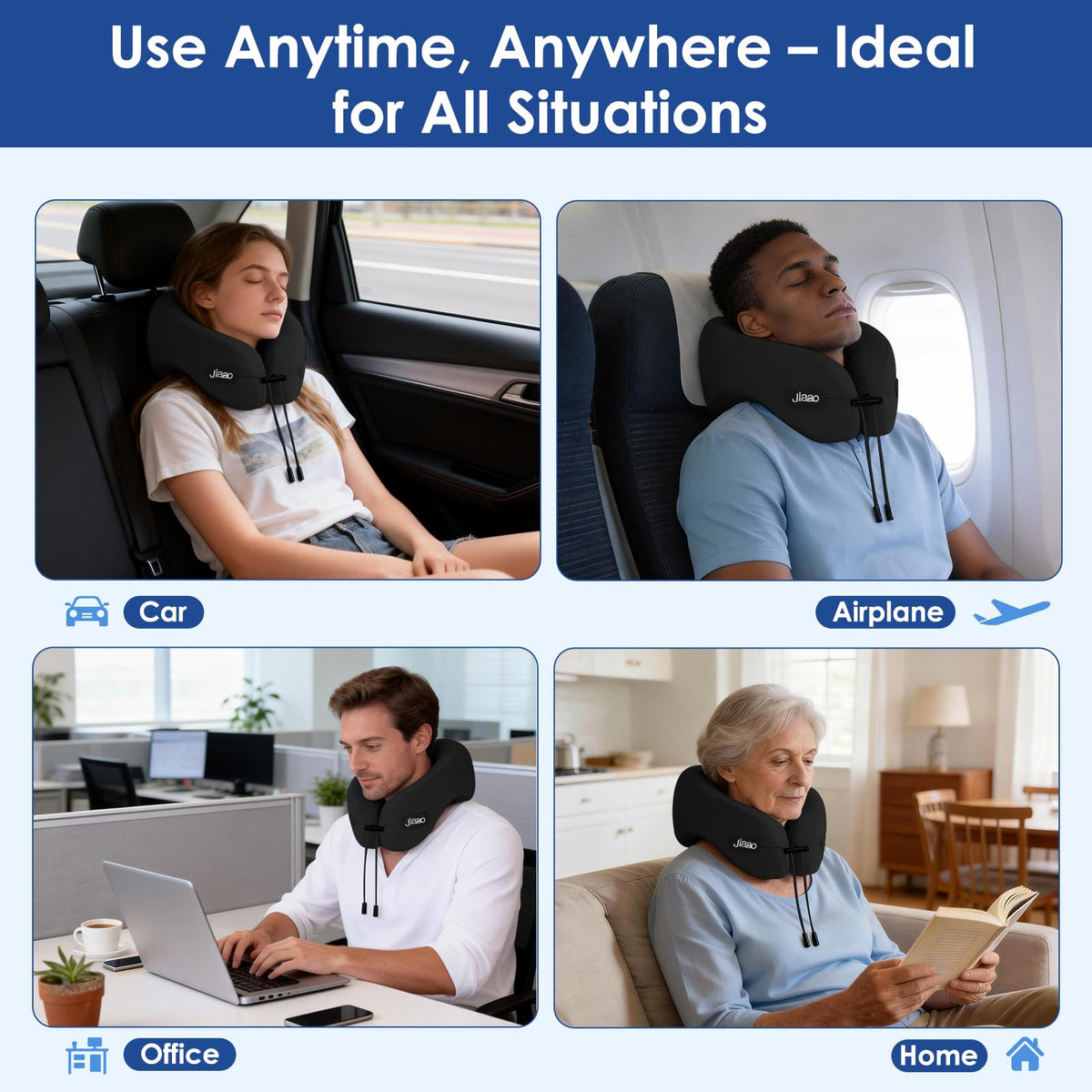 Jiaao neck pillow ideal for train journeys with secure fit.