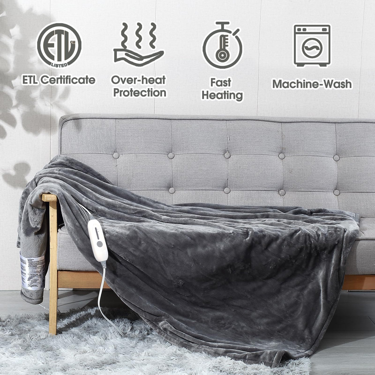 JIAMEIDING heated blanket throw spread evenly for uniform warmth