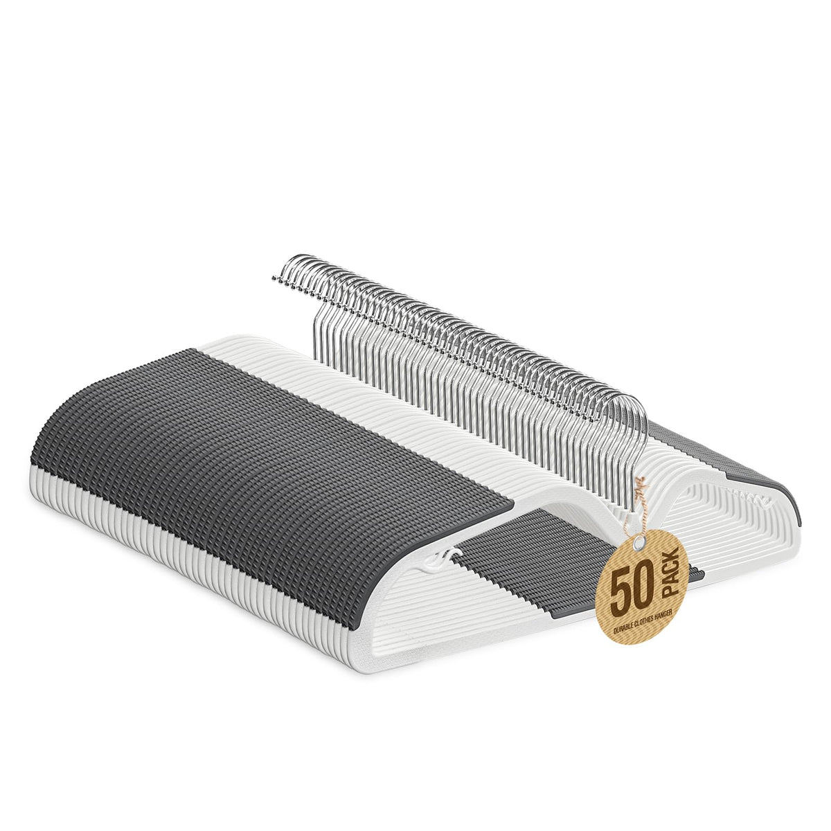 Jiang&Rong 50-pack hangers with non-slip pads securely grip delicate fabrics.