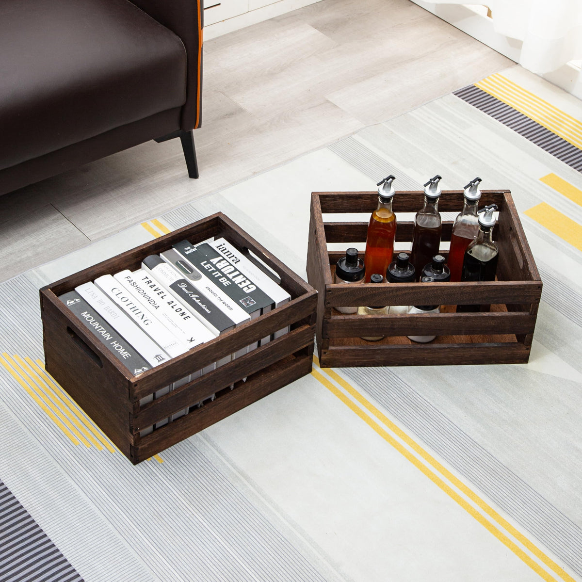 JIANGRENMU farmhouse-decor crate in dark brown for rustic charm.