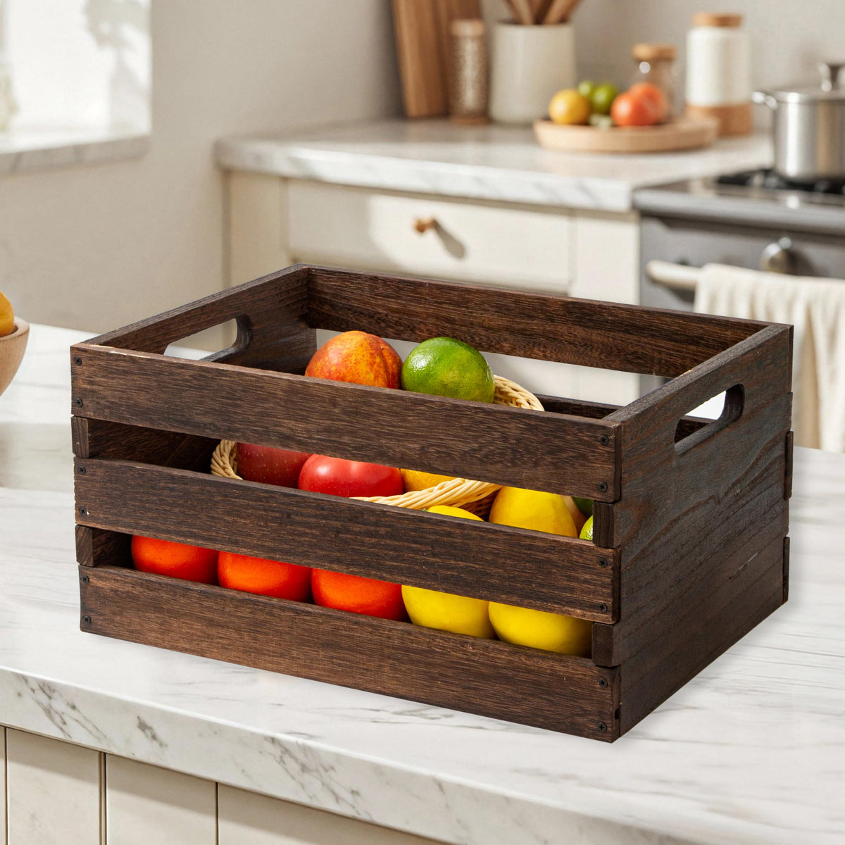 JIANGRENMU handmade wood crate with handles for simple transport.