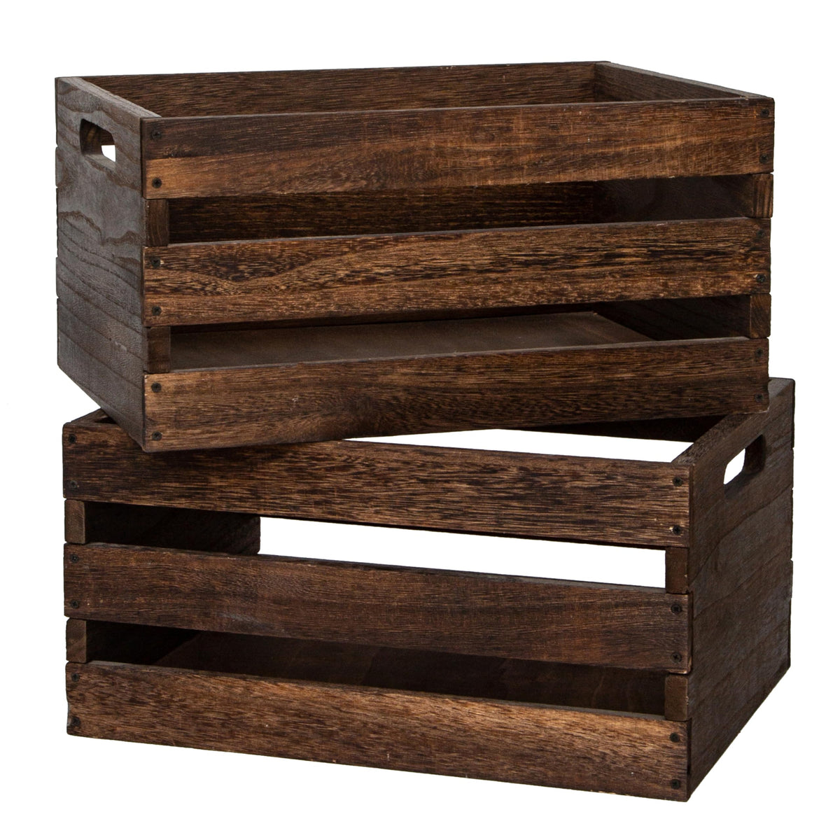 JIANGRENMU rustic vintage brown crate pair with handles for easy transport and display.