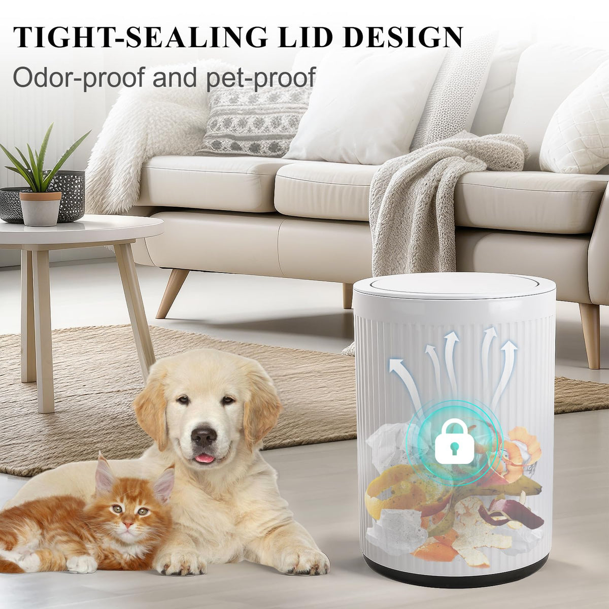 JiatuA bathroom trash can with lid maintains a clean odor controlled area