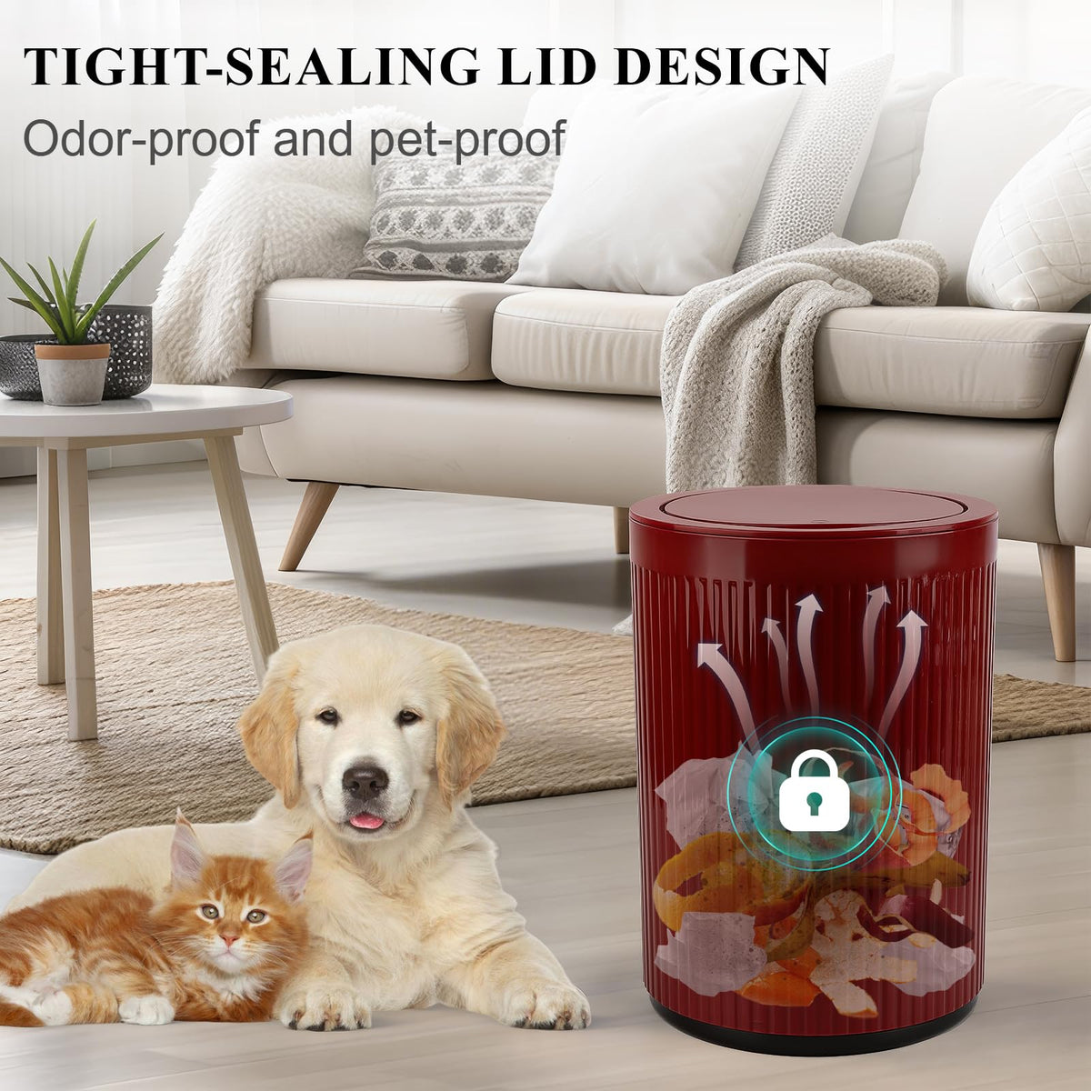 JiatuA compact 2.1 gallon trash can fits tight spaces.