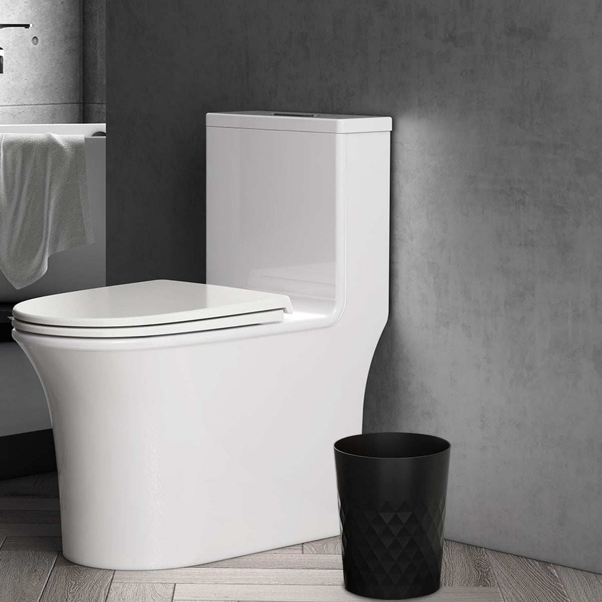 JiatuA diamond-pattern waste basket blends with modern home office decor.