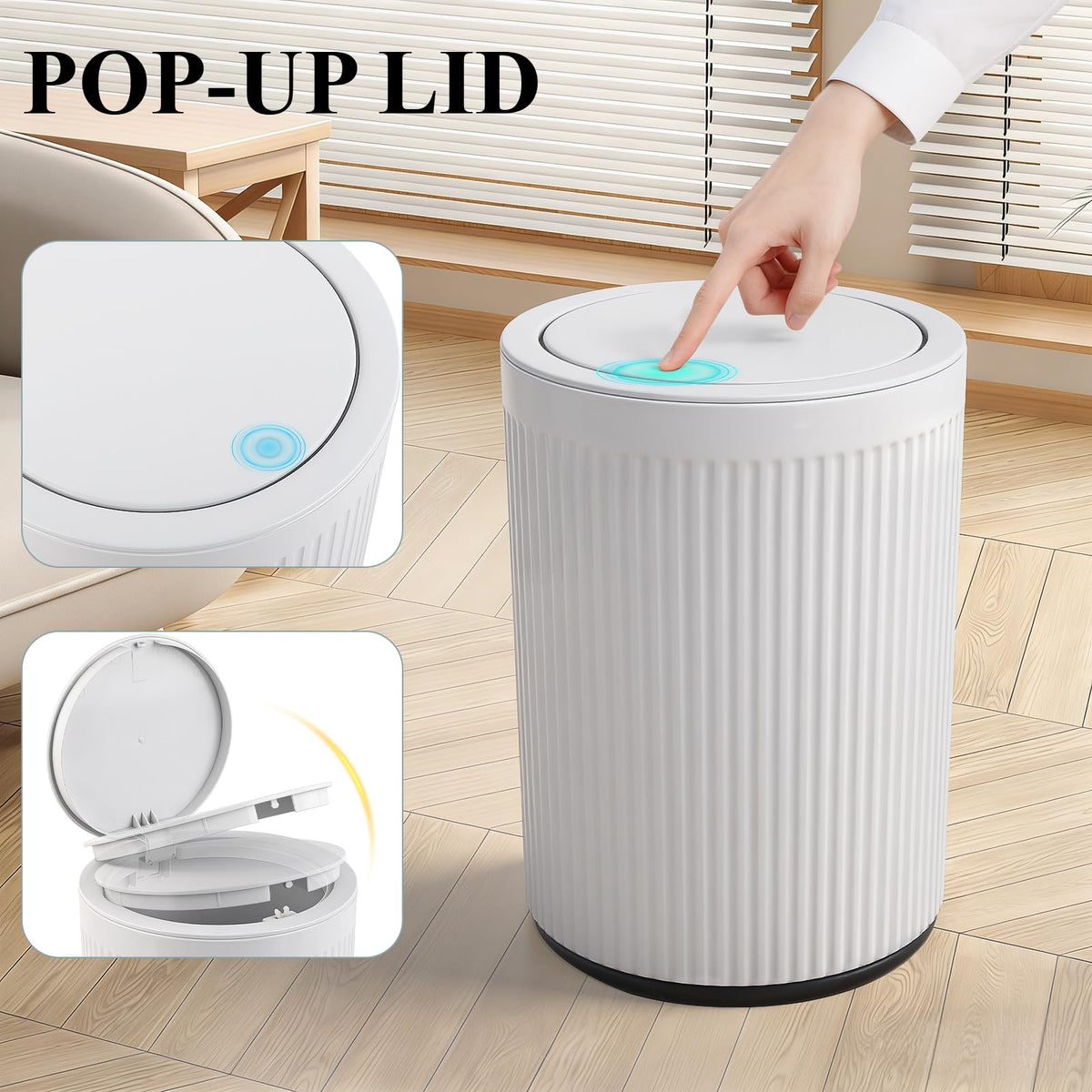 JiatuA round white trash bin complements modern kitchens and baths