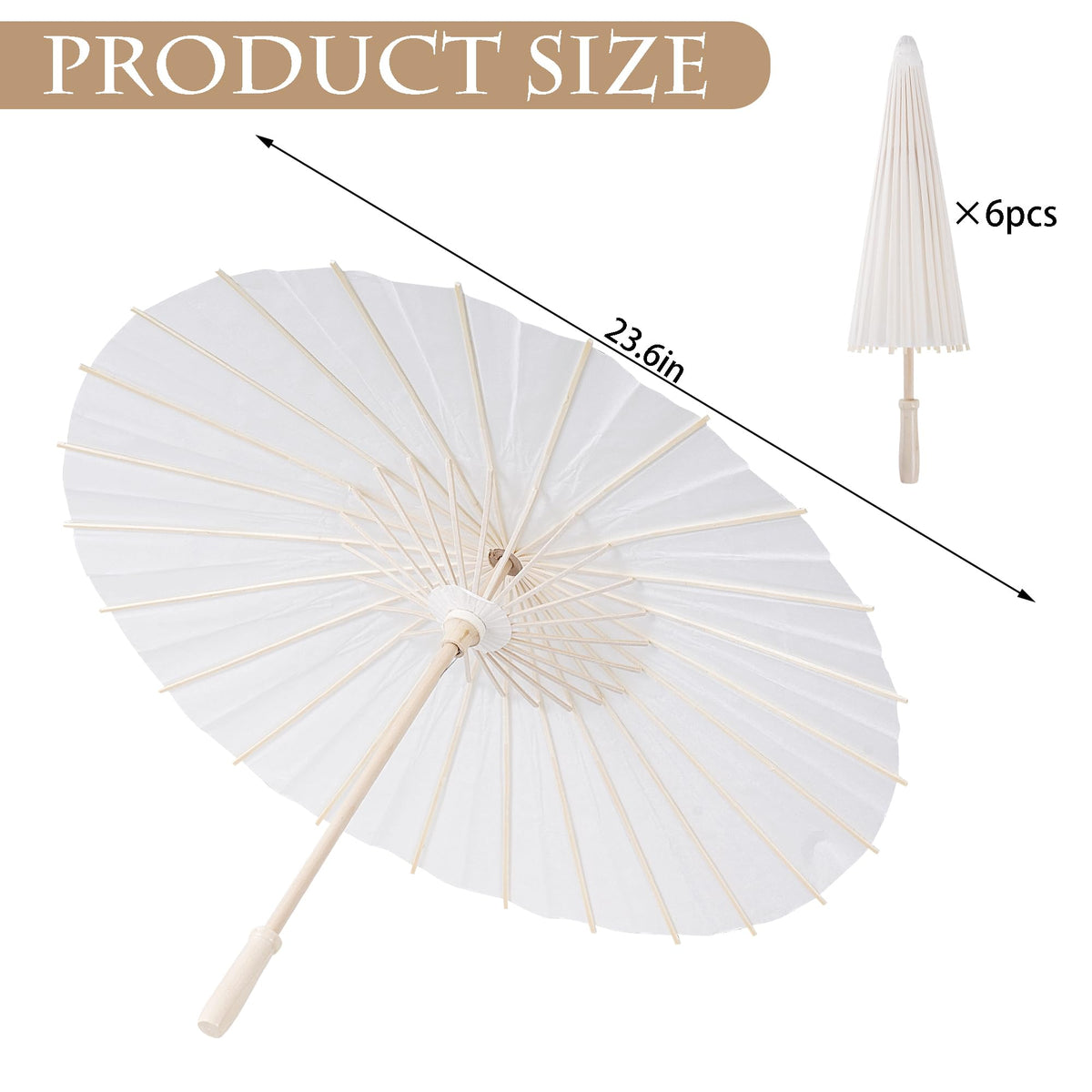 jiebor white parasol paper umbrella with 23.6-inch opening ideal for photographs and decor