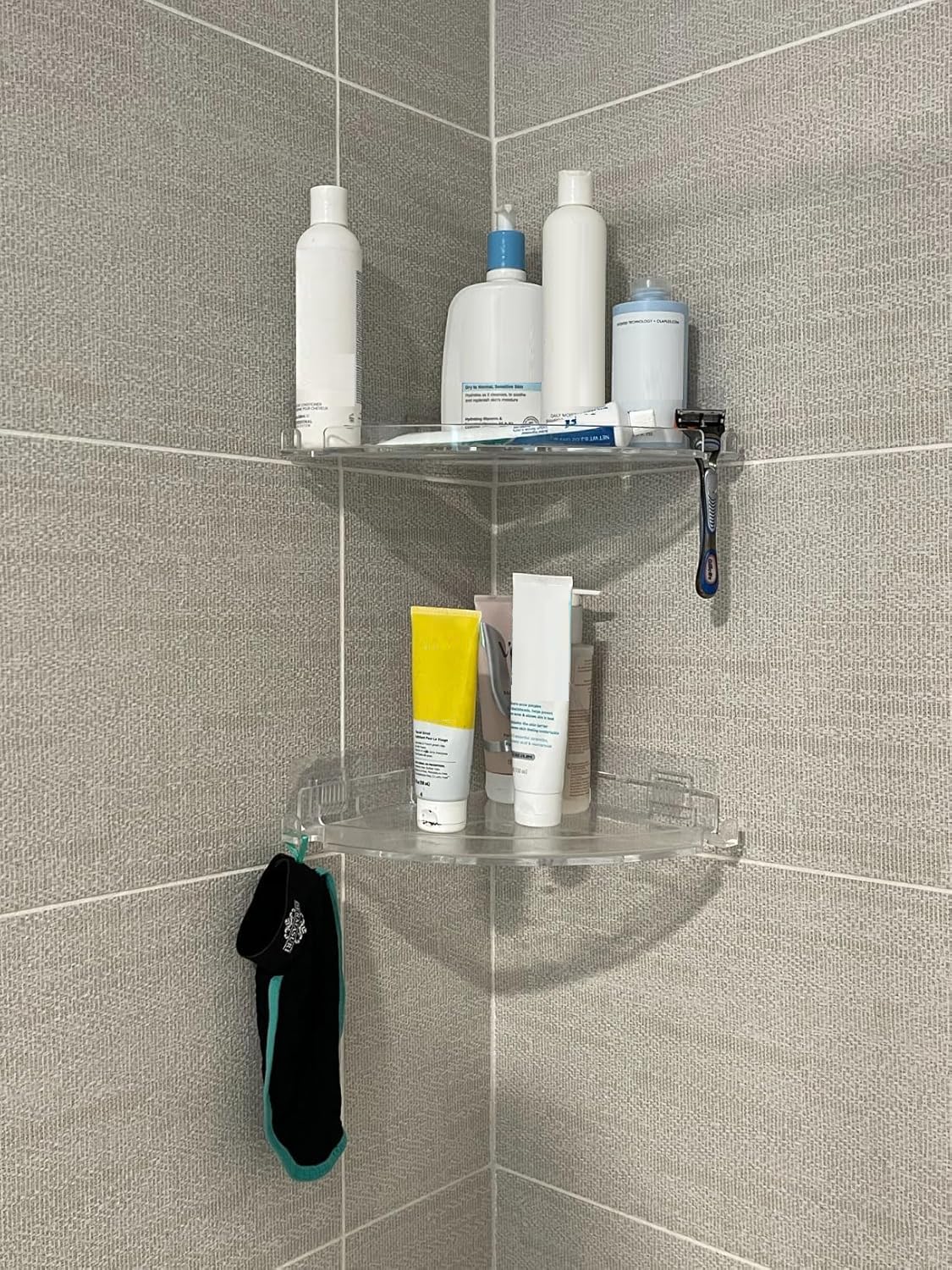 JiePai shower caddy hooks hold razors, loofahs, and brushes.