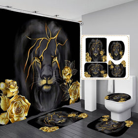 Jieprom lion-rose pattern shower curtain with waterproof protection.