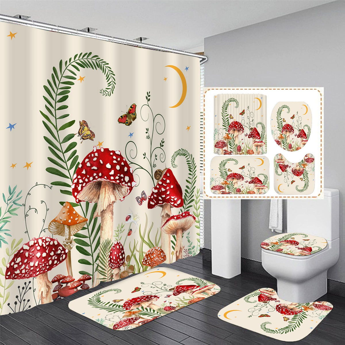 JieProm mushroom curtain with 12 hooks for easy installation and vibrant design.