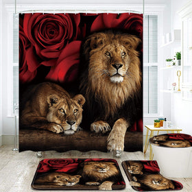 jieprom red rose and lion shower curtain with vibrant print for a refreshed bathroom space