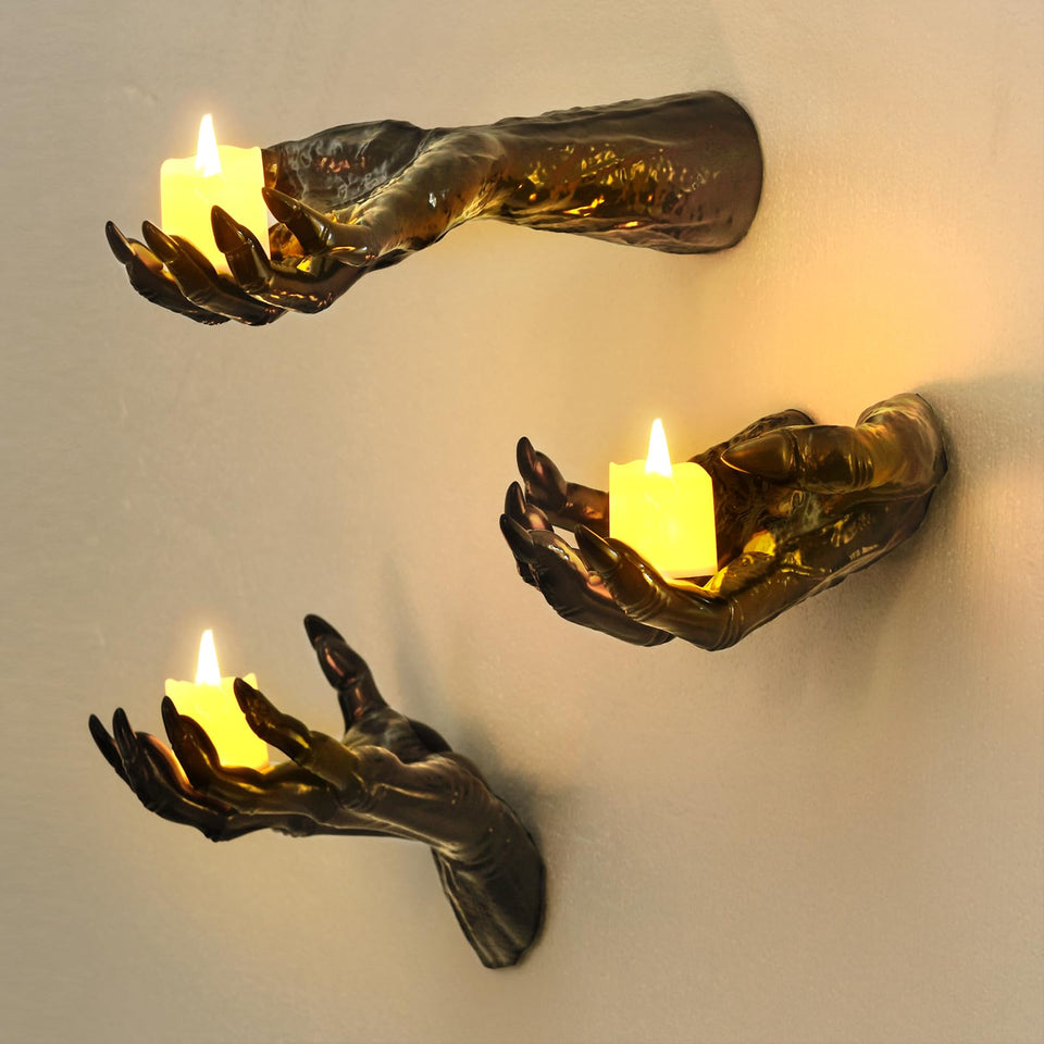 Jiesiity Gothic hands wall decor set of three with candlelight for dramatic display