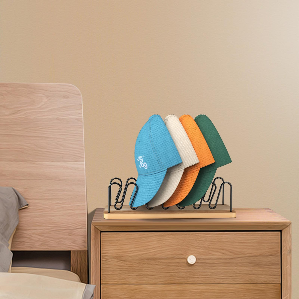 JigJag renter-friendly hat storage requires no mounting or tools