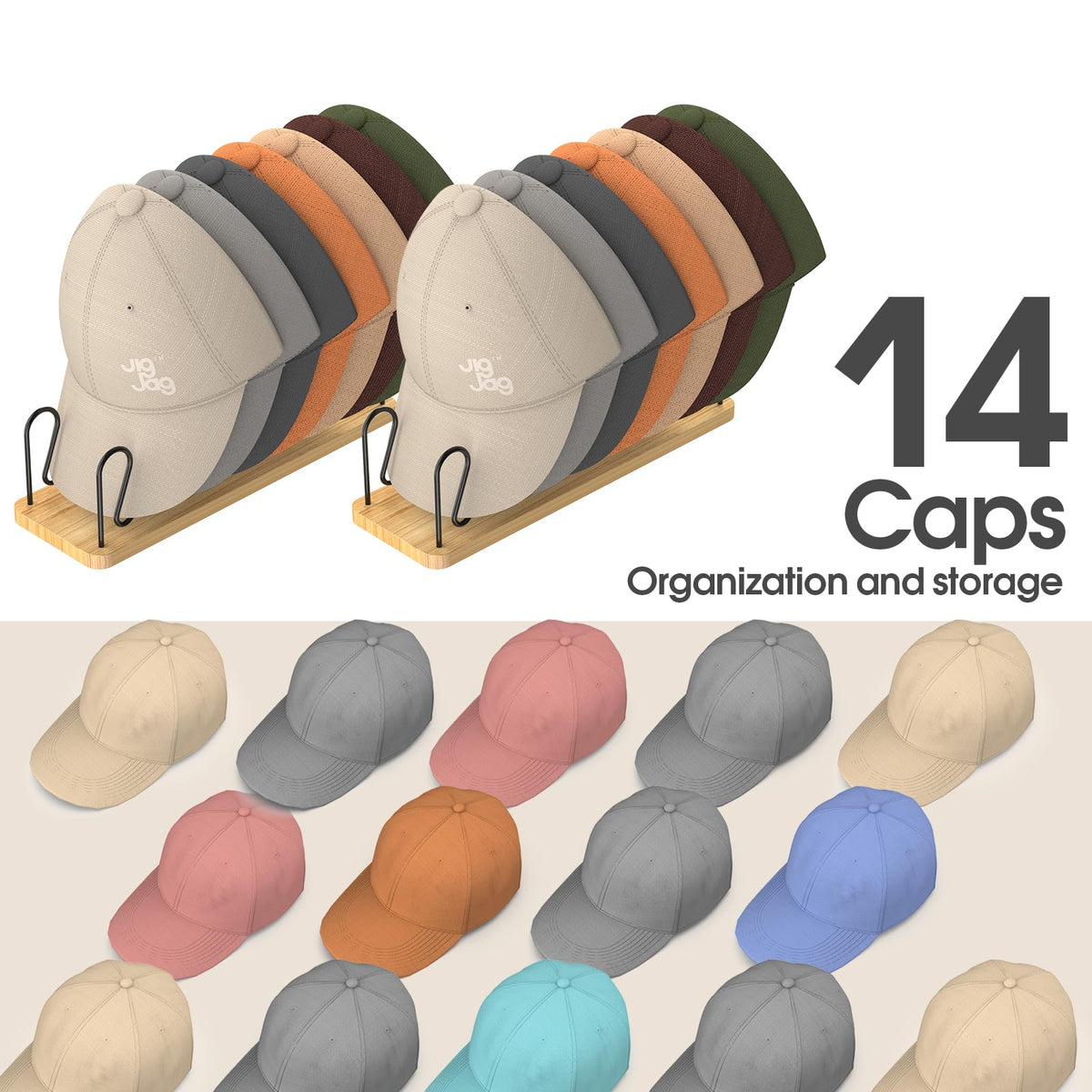 JigJag table top hat rack suits closets, dressers and entryways for quick access