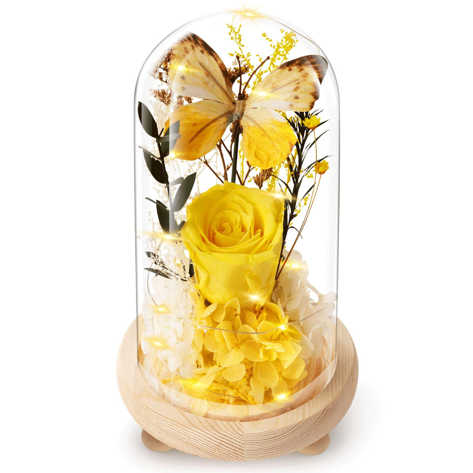 JIGQGY Forever Flowers yellow rose in a glass dome, a timeless keepsake for Mom.