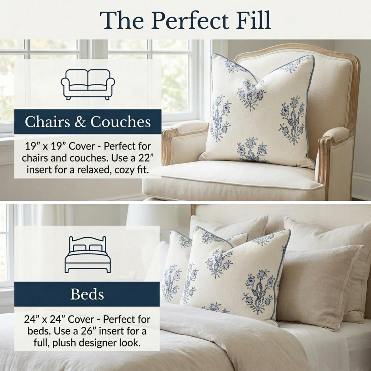 Jillien Harbor The Mary size guide for fitting 24x24 inch inserts