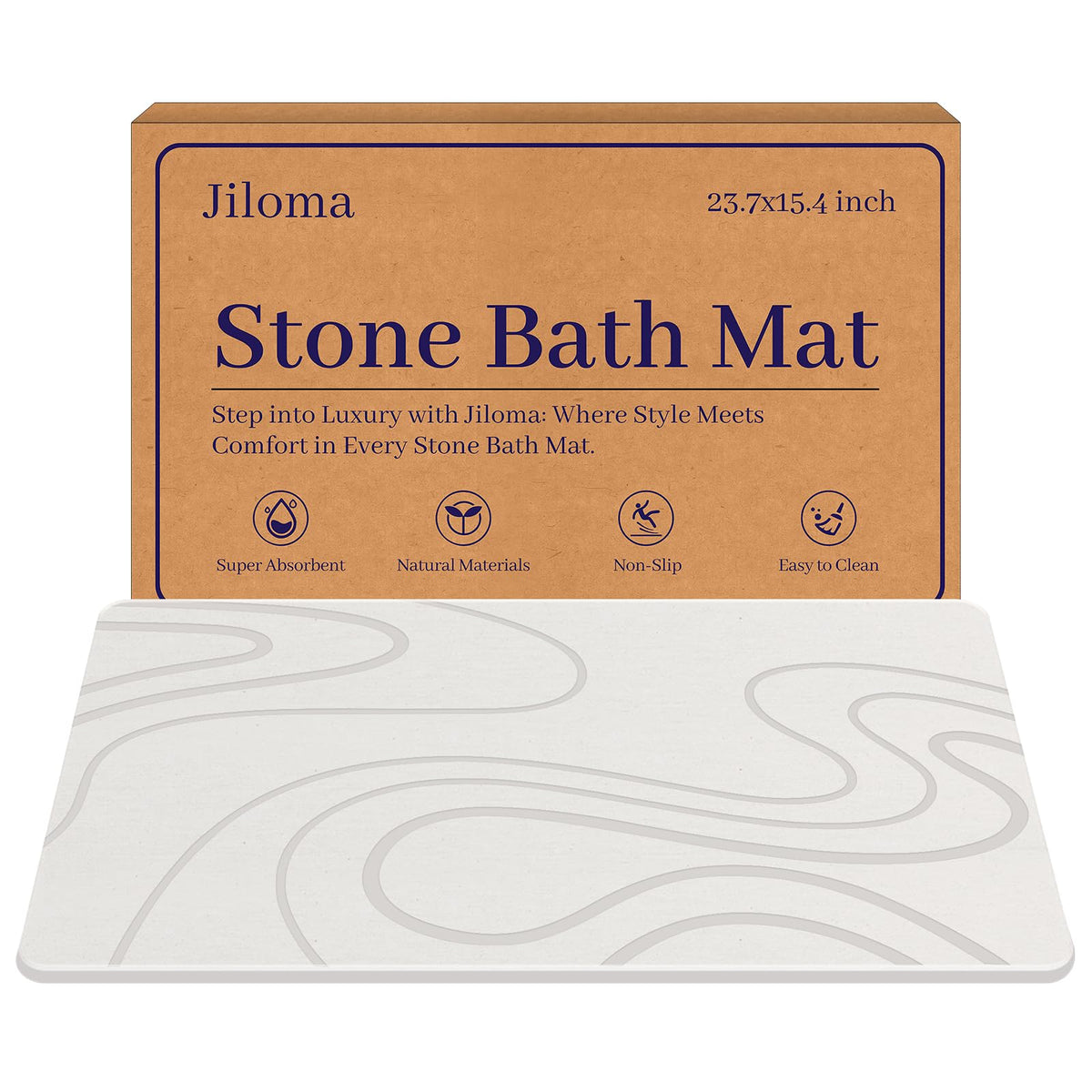 Jiloma stone bath mat absorbent texture for quick water pickup and dry feet.
