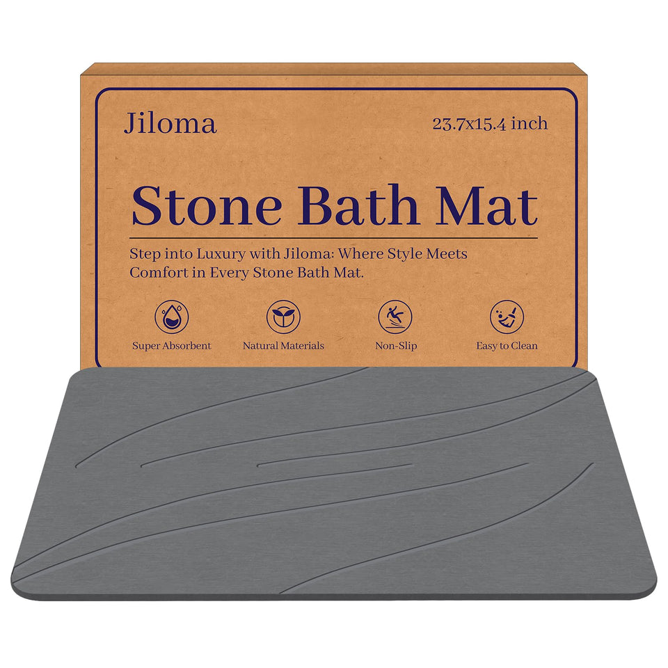 Jiloma Stone Bath Mat with diatomaceous earth for fast drying and high absorption.