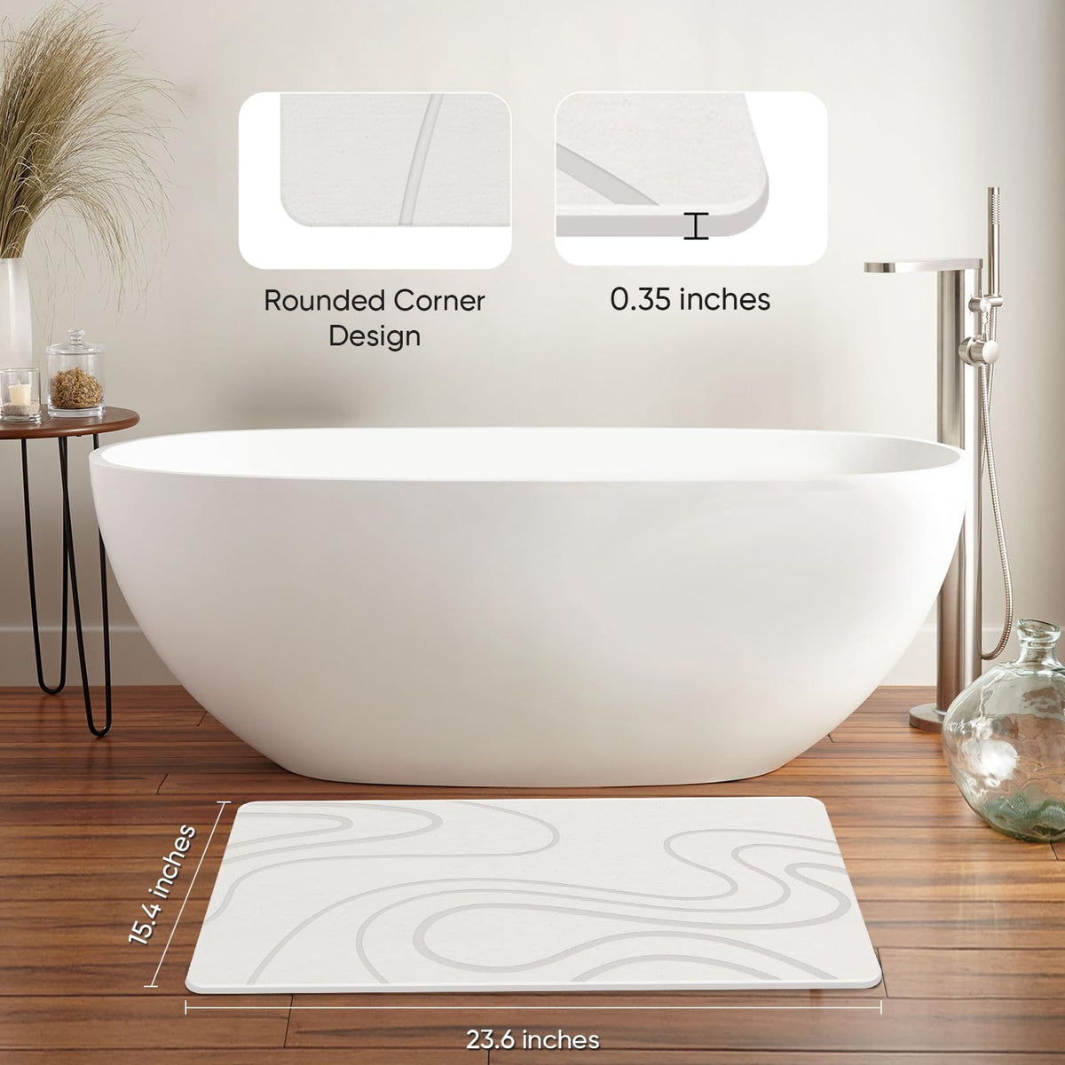 Jiloma stone bath mat fast drying surface keeps the area fresh after showers.