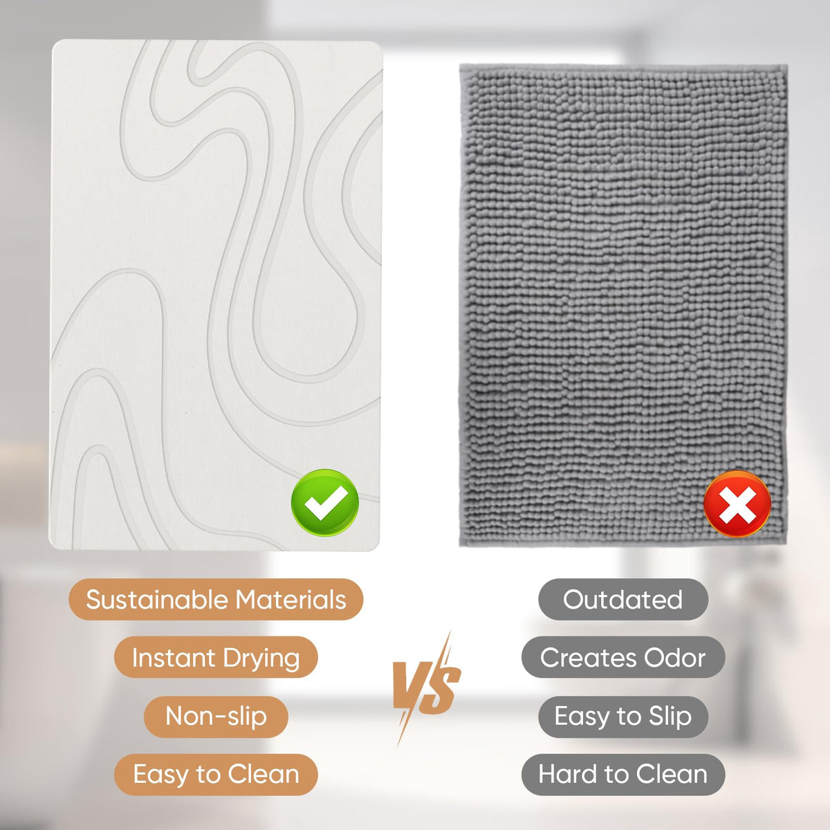 Jiloma stone bath mat minimalist design fits any bathroom decor.