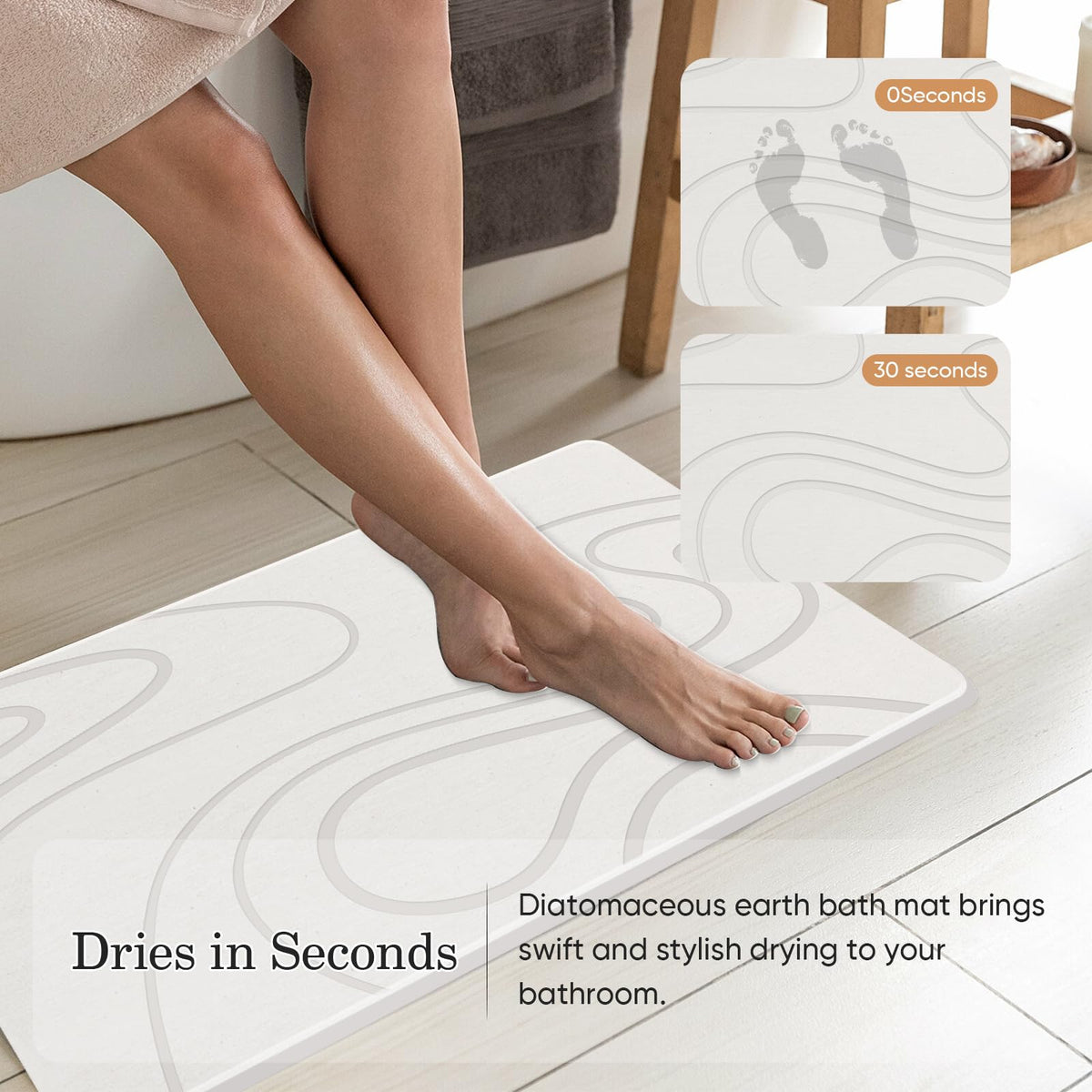 Jiloma stone bath mat with non-slip underside for safer bathroom floors.