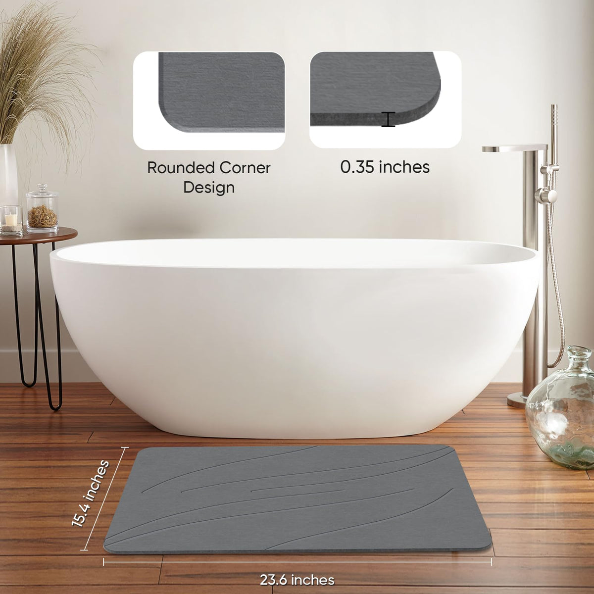 Jiloma Stone Bath Mat featuring quick-drying design to keep floors dry.