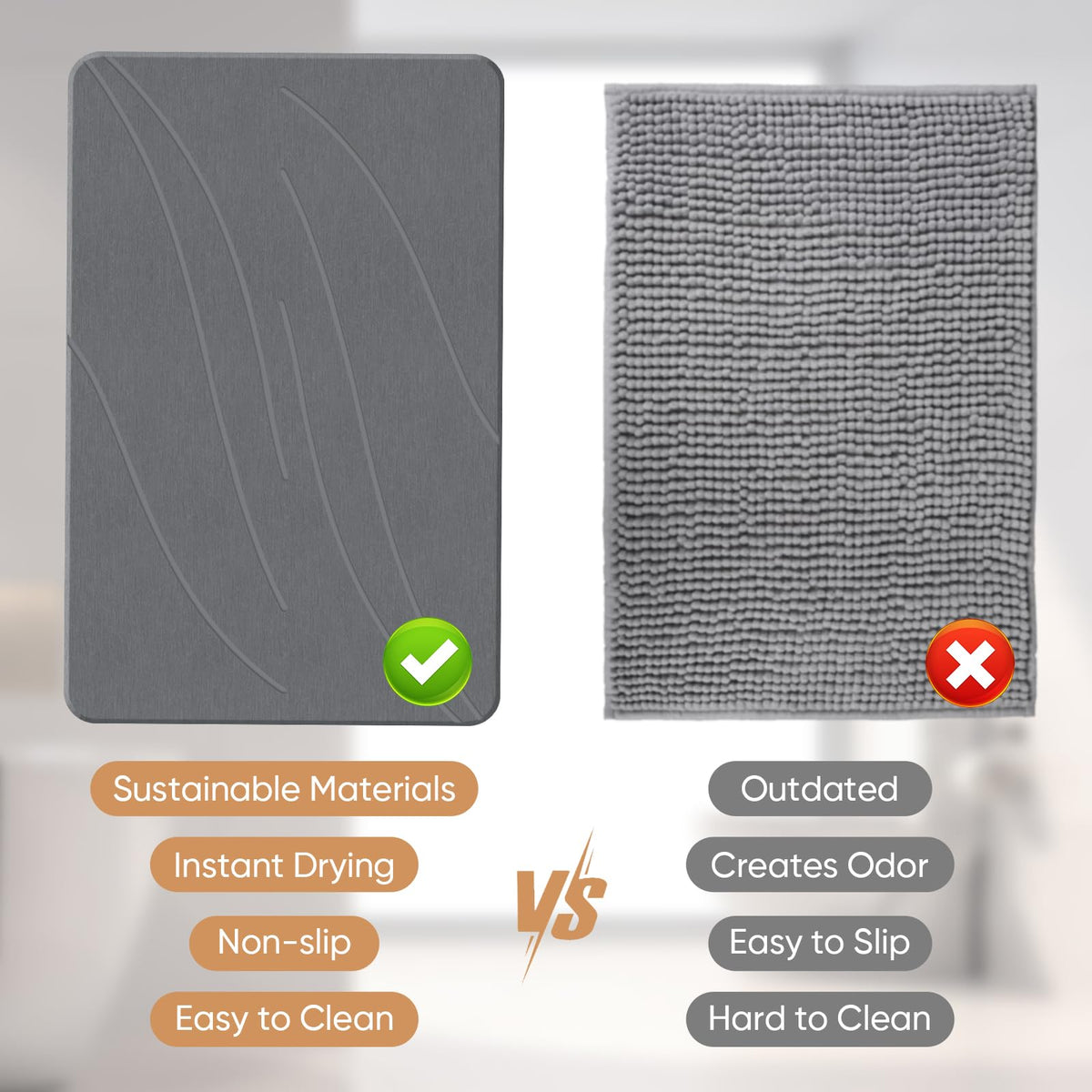 Jiloma Stone Bath Mat includes anti-slip underlay for double protection on wet floors.
