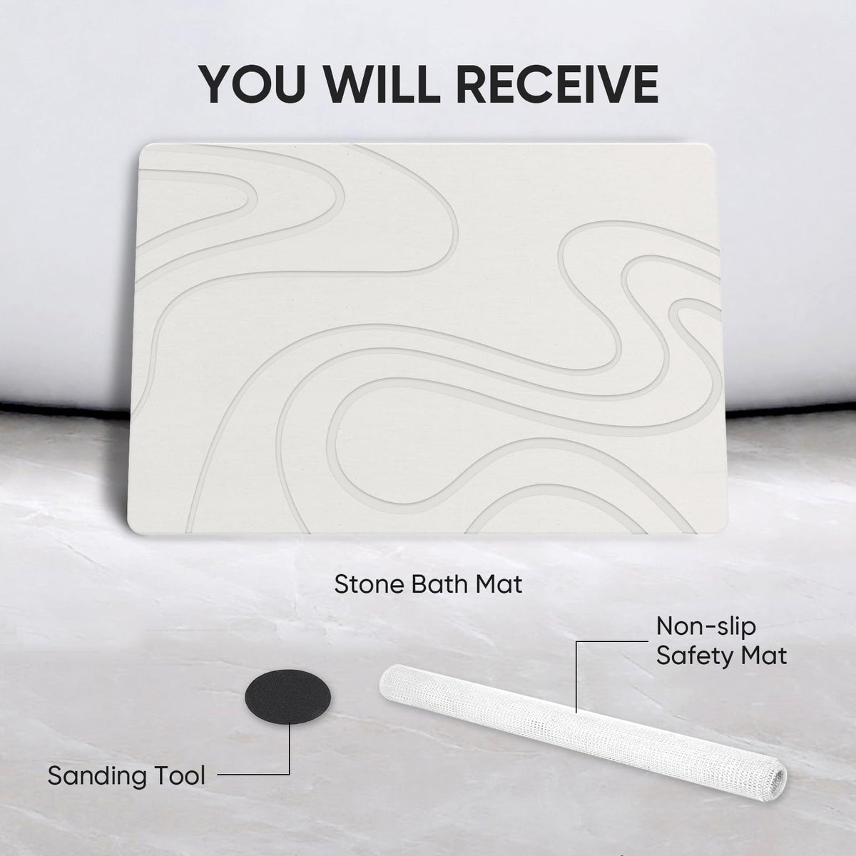 Jiloma stone bath mat demonstrates versatile use in bathroom, kitchen, or entryway.