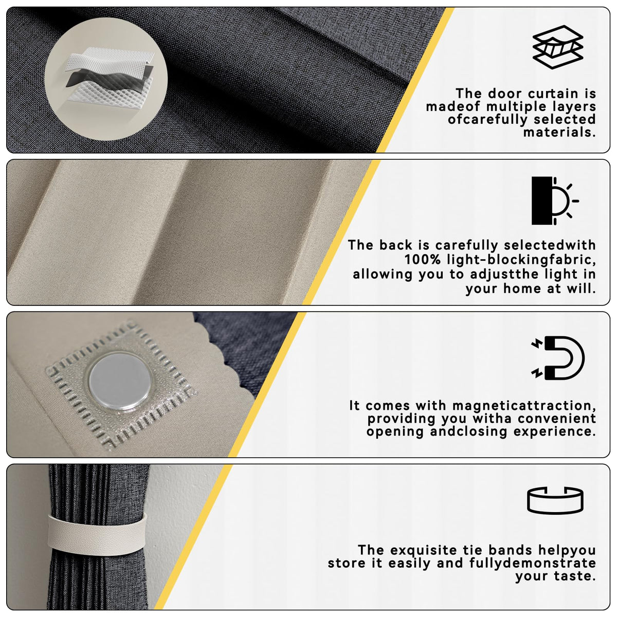 Jilron accordian door curtain adhesive track minimizes gaps for steadier light control.