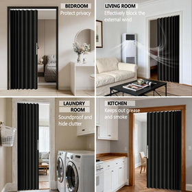 Jilron accordian door curtain room divider use for tidy, organized spaces.