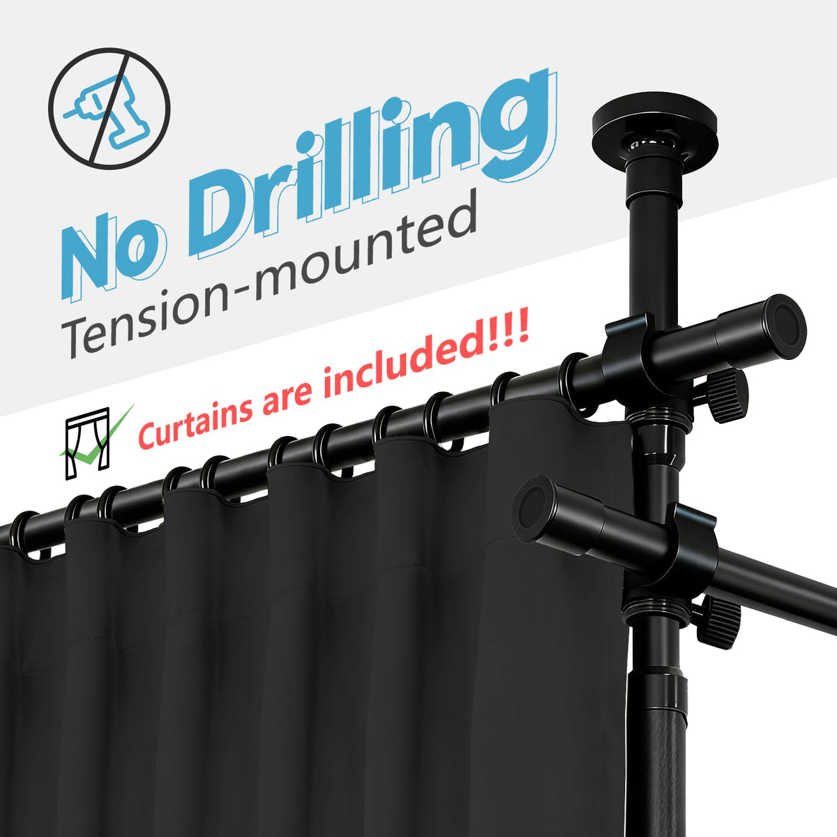 Jilron adjustable brackets enable tool-free installation between walls.