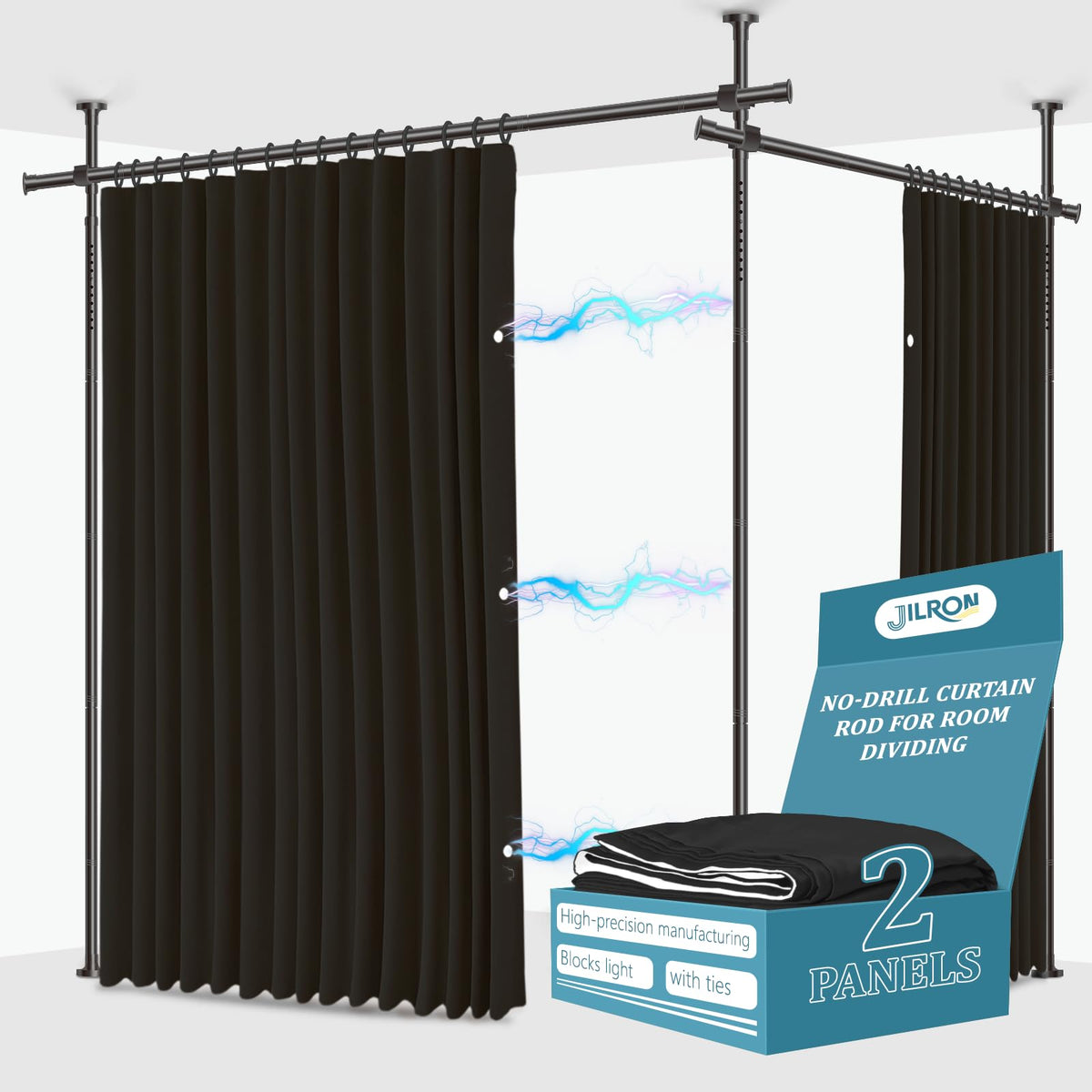 Jilron No-Drill room divider curtain two-panel setup for versatile space separation.