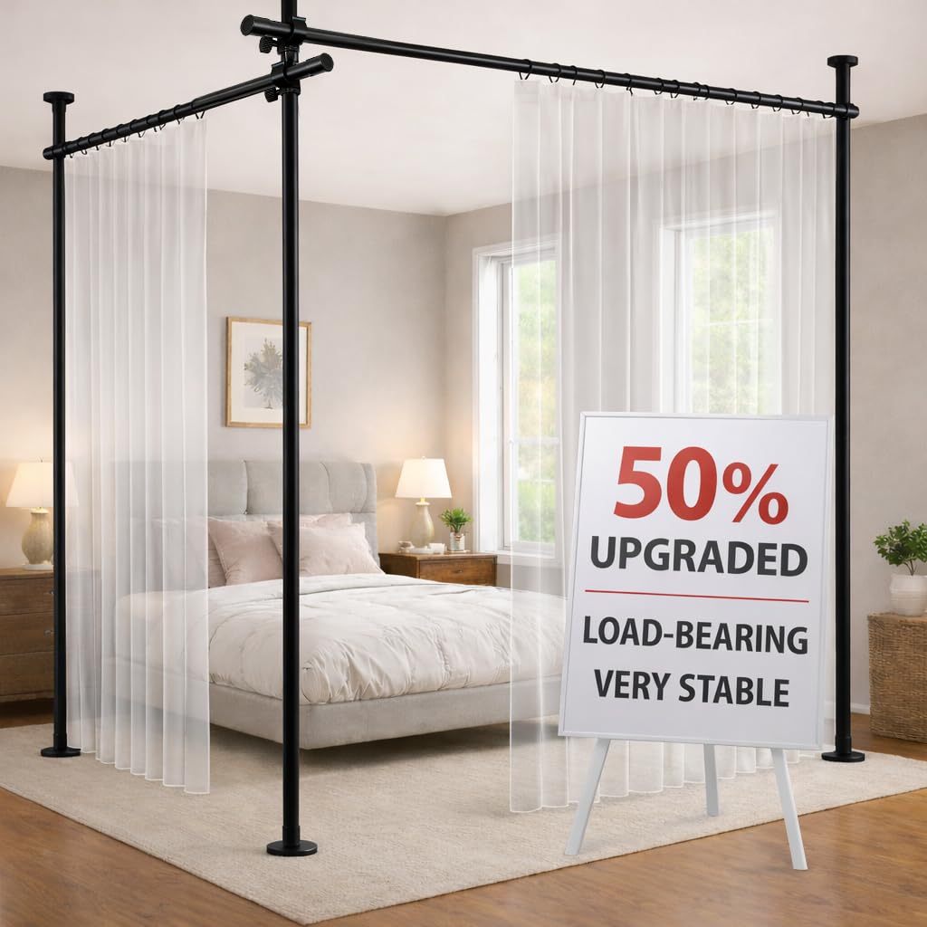 Jilron room divider curtain rod with no-drill installation for rentals