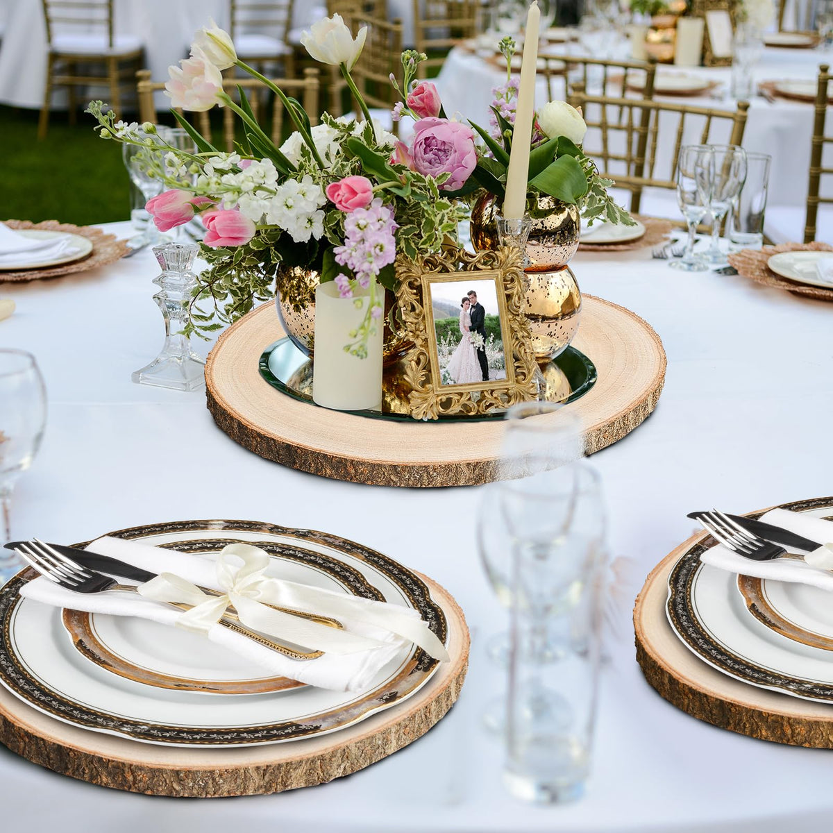 JILTWO rustic wood circles with bark edges for wall art and table decor