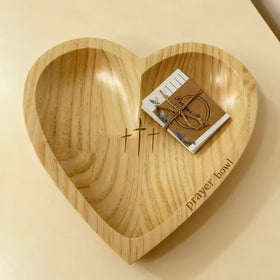JimZePong Heart Prayer Bowl with 24 cards on a cozy table for quiet prayer time