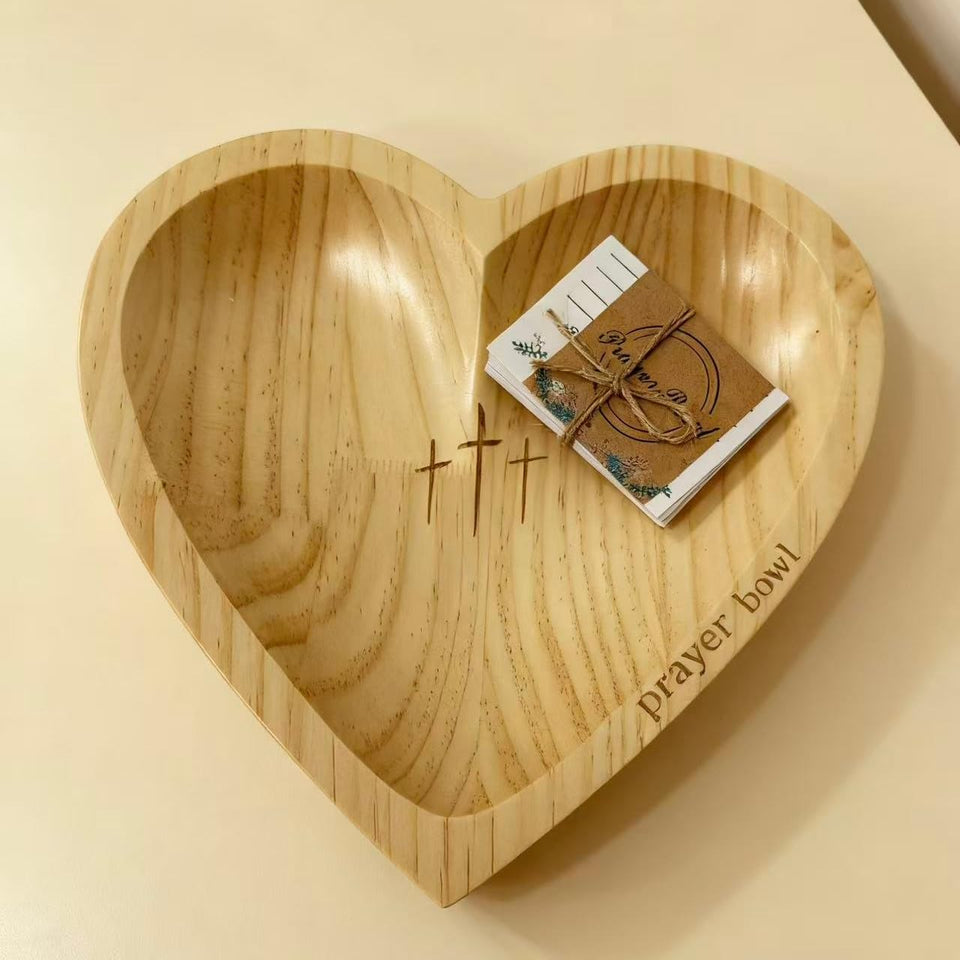 JimZePong Heart Prayer Bowl with 24 cards on a cozy table for quiet prayer time