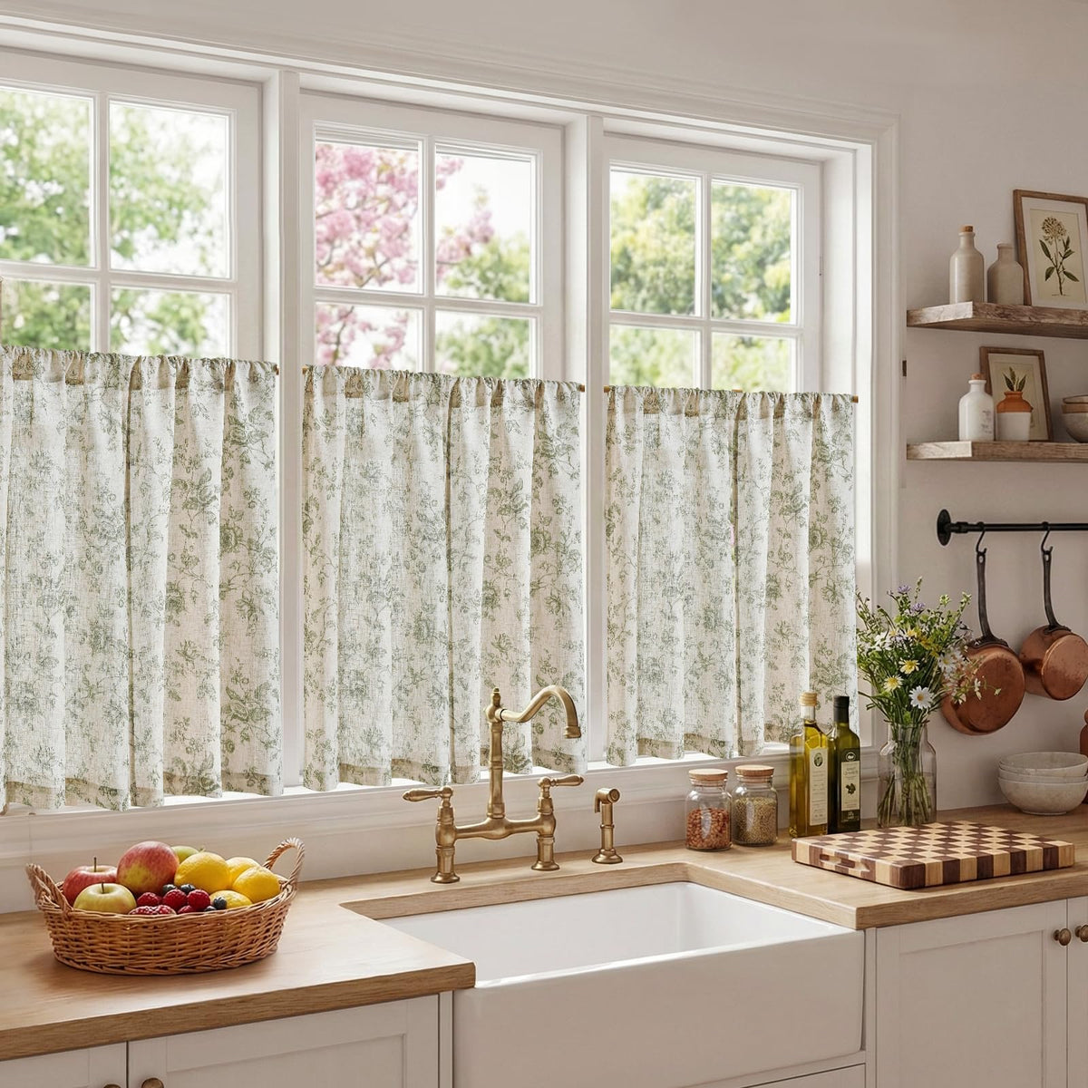 Jinchan Amlie botanical print window treatment sage green for everyday charm