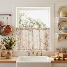 Jinchan Amlie floral curtains close-up shows linen texture and botanical print for soft light diffusion