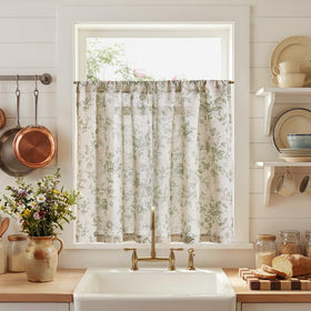 Jinchan Amlie floral linen curtains in sage green with two panels for cozy kitchen privacy