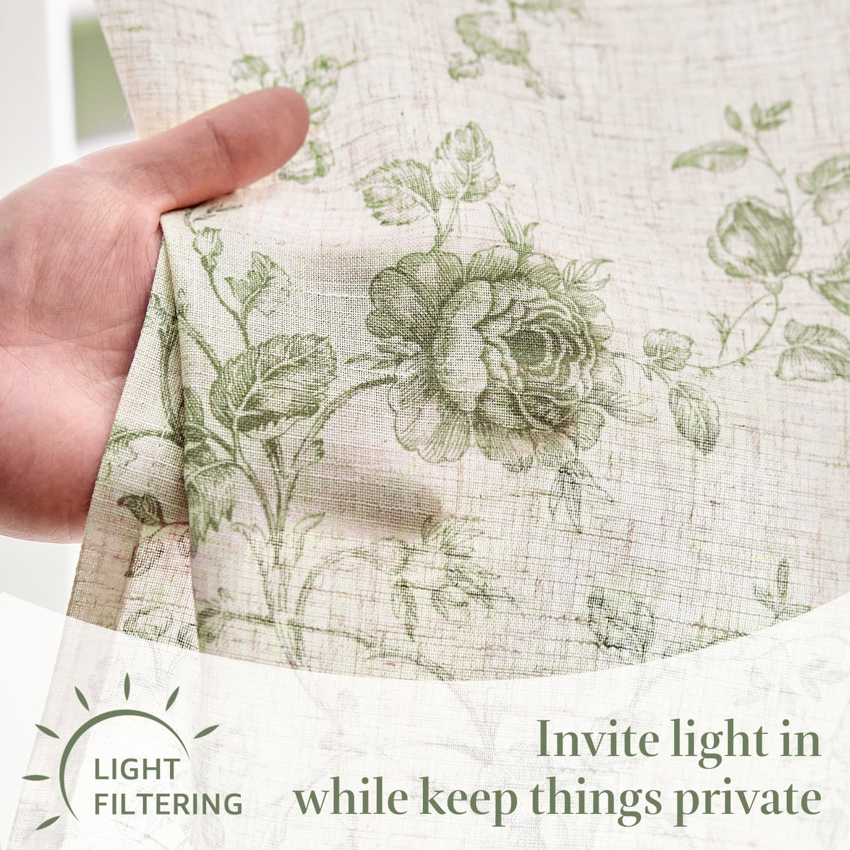 Jinchan Amlie soft linen-drapes sage green adding texture and botanical charm