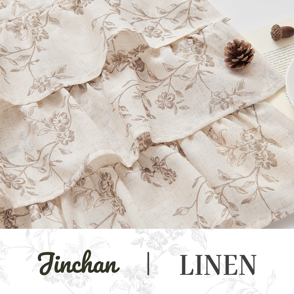 Jinchan bedroom window valance with serene taupe linen tone.