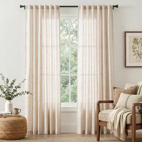 Jinchan beige linen-blend curtains, 84-inch length, two panels, balanced look.